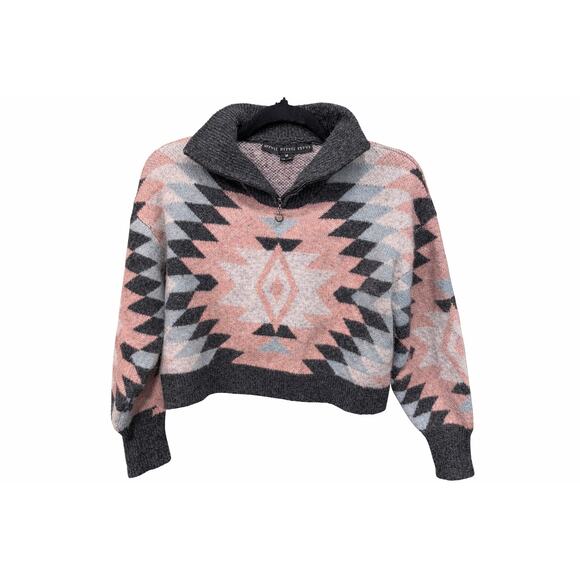 FIFTY NINE NINETY Brand Crop Aztec Quarter Zip Pullover PinkBlue Western Medium - Picture 3 of 5